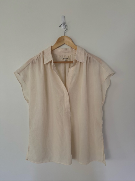 Max Studio Tops - Max Studio Cream Short Sleeve Collared Blouse